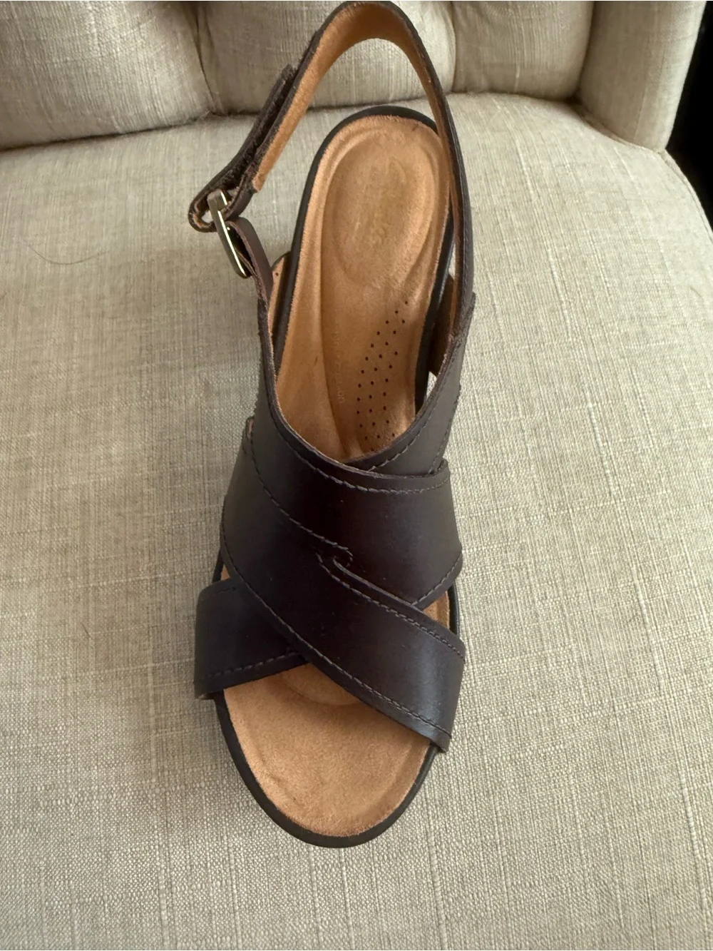 Clarks Dark Brown Leather Crisscross Slingback Sandals